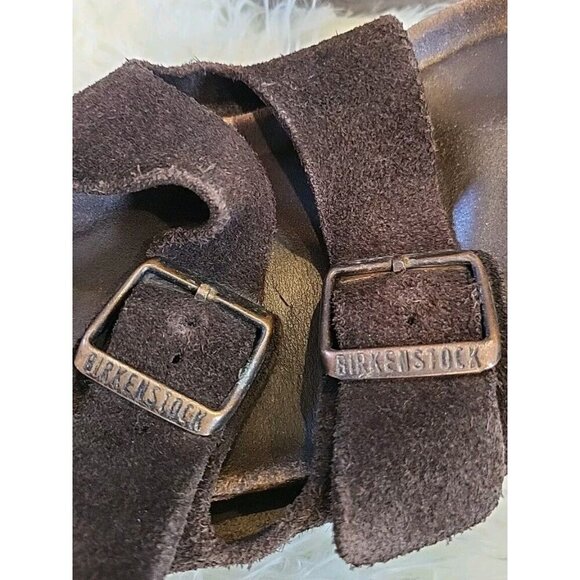Brown Arizona Birkenstock Size 9 Suede Leather Two Strap Two Buckle Preowned - Picture 10 of 11
